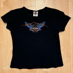 Y2K Harley Davidson Angel Wings Baby Tee